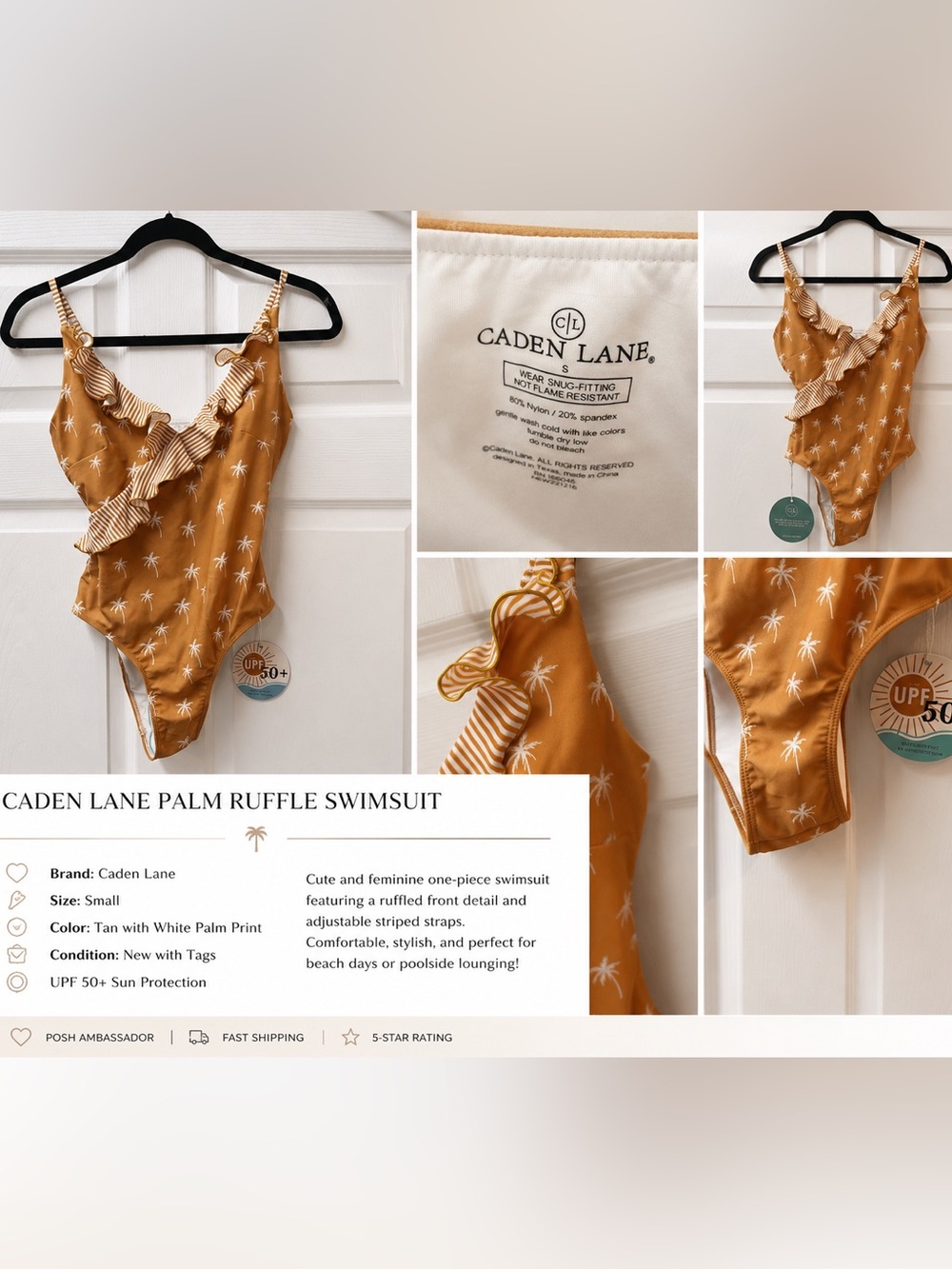 Caden Lane Mustard Palm Ruffle One-Piece Swimsuit